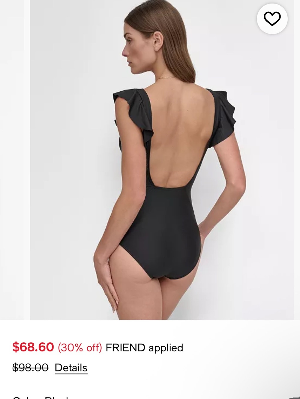 DKNY Black plunge Ruffle-Shoulder Scoop-Back One-Piece Swimsuit NWT